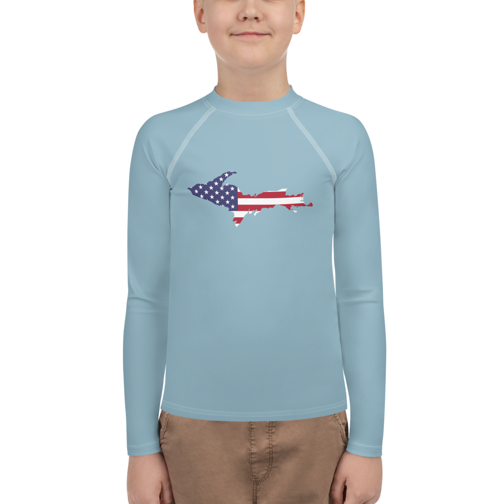 Michigan Upper Peninsula Rash Guard (w/ UP USA Flag) | Youth - Opal Blue