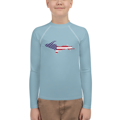 Michigan Upper Peninsula Rash Guard (w/ UP USA Flag) | Youth - Opal Blue