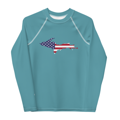 Michigan Upper Peninsula Rash Guard (w/ UP USA Flag) | Youth - Lake Huron Blue