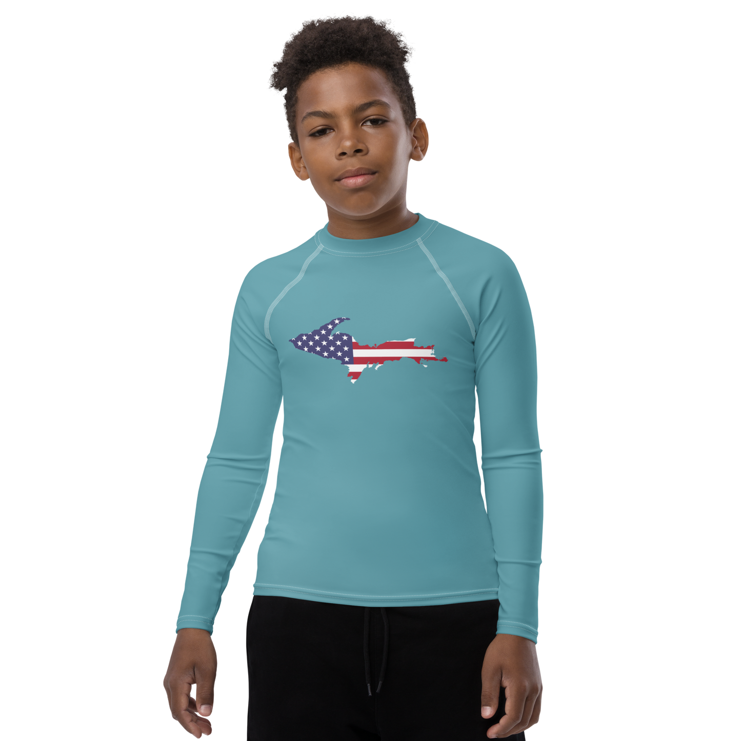 Michigan Upper Peninsula Rash Guard (w/ UP USA Flag) | Youth - Lake Huron Blue