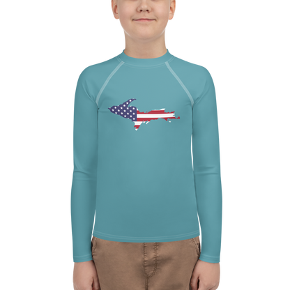 Michigan Upper Peninsula Rash Guard (w/ UP USA Flag) | Youth - Lake Huron Blue