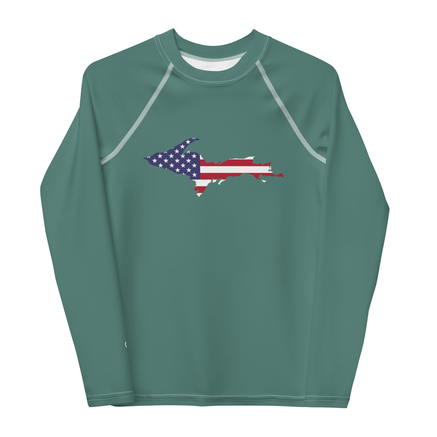 Michigan Upper Peninsula Rash Guard (w/ UP USA Flag) | Youth - Copper Green