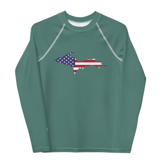 Michigan Upper Peninsula Rash Guard (w/ UP USA Flag) | Youth - Copper Green