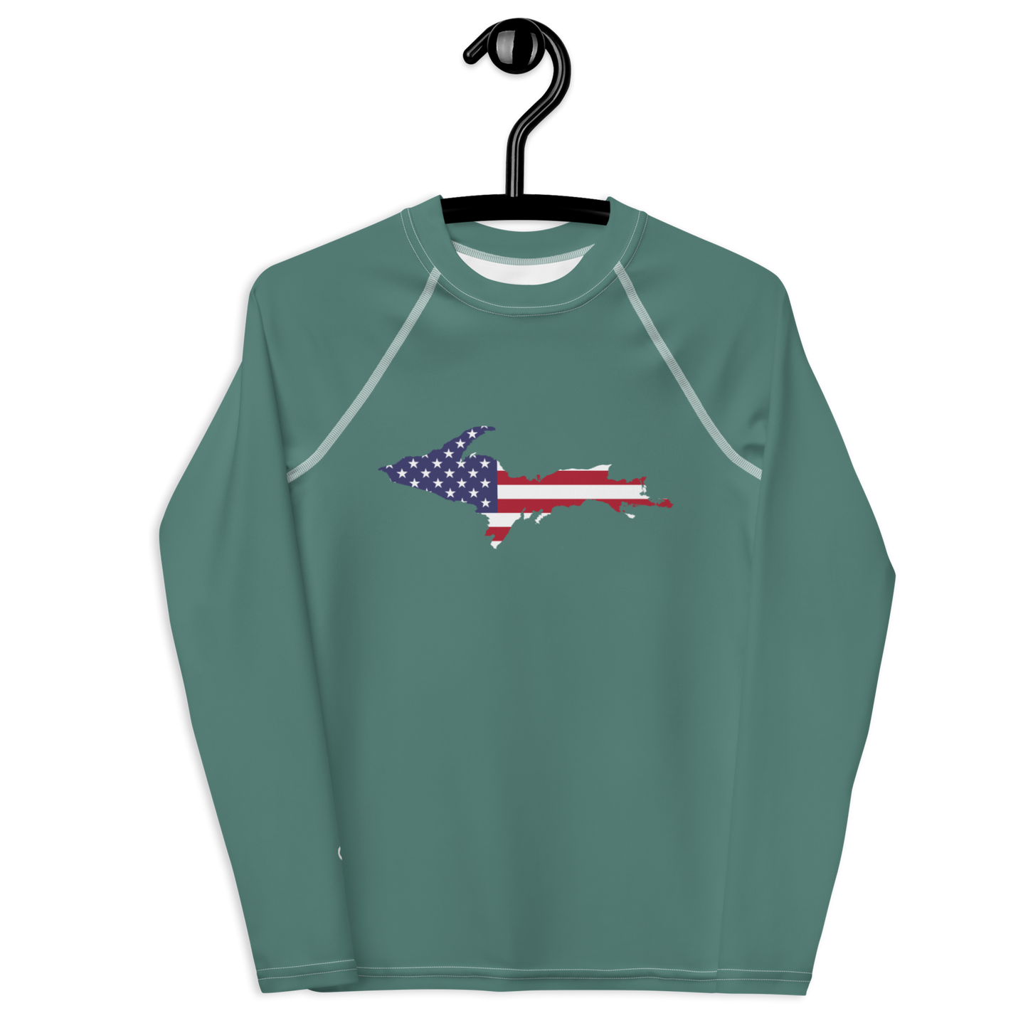 Michigan Upper Peninsula Rash Guard (w/ UP USA Flag) | Youth - Copper Green