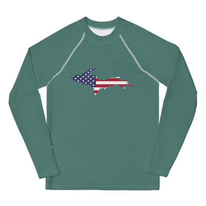 Michigan Upper Peninsula Rash Guard (w/ UP USA Flag) | Youth - Copper Green