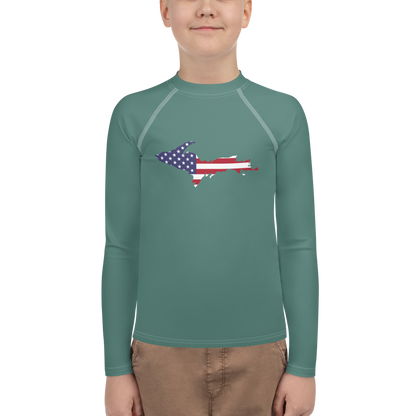 Michigan Upper Peninsula Rash Guard (w/ UP USA Flag) | Youth - Copper Green