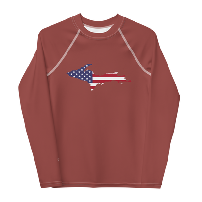 Michigan Upper Peninsula Rash Guard (w/ UP USA Flag) | Youth - Ore Dock Red