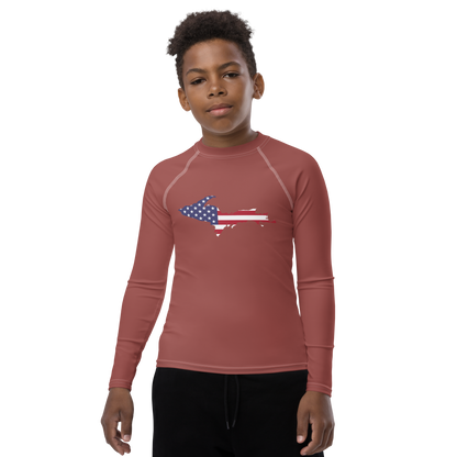 Michigan Upper Peninsula Rash Guard (w/ UP USA Flag) | Youth - Ore Dock Red