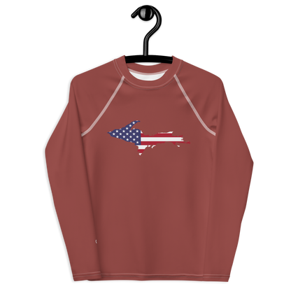 Michigan Upper Peninsula Rash Guard (w/ UP USA Flag) | Youth - Ore Dock Red