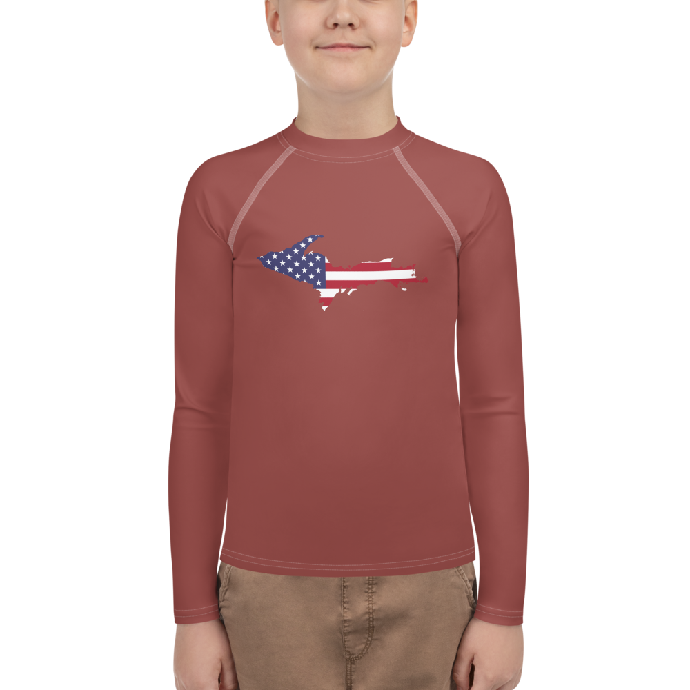 Michigan Upper Peninsula Rash Guard (w/ UP USA Flag) | Youth - Ore Dock Red