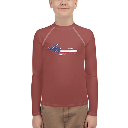 Michigan Upper Peninsula Rash Guard (w/ UP USA Flag) | Youth - Ore Dock Red