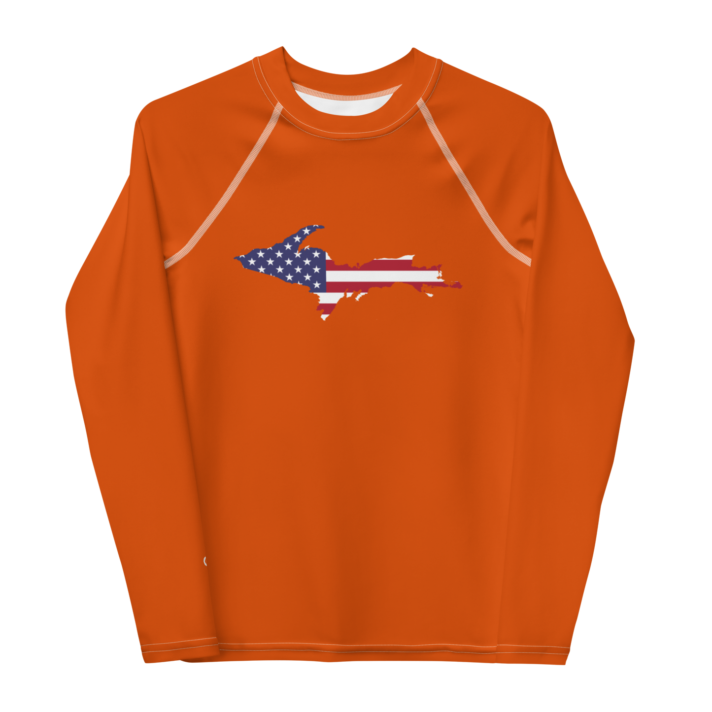 Michigan Upper Peninsula Rash Guard (w/ UP USA Flag) | Youth - Maple Leaf Orange