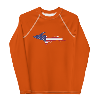 Michigan Upper Peninsula Rash Guard (w/ UP USA Flag) | Youth - Maple Leaf Orange