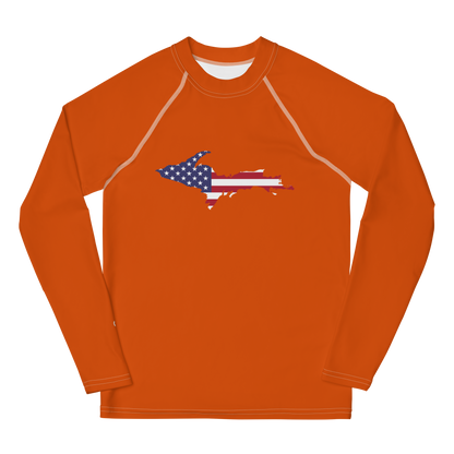 Michigan Upper Peninsula Rash Guard (w/ UP USA Flag) | Youth - Maple Leaf Orange