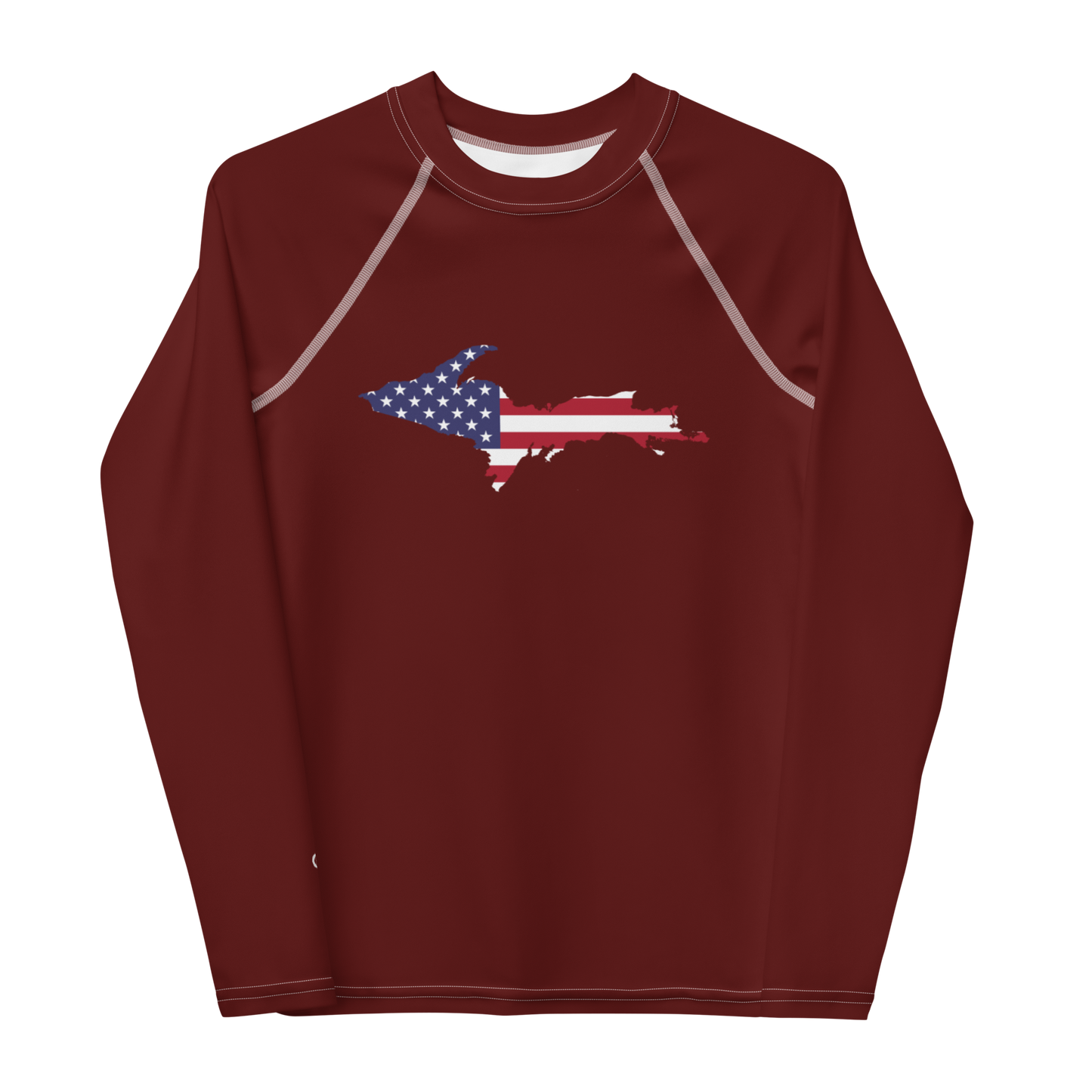 Michigan Upper Peninsula Rash Guard (w/ UP USA Flag) | Youth - Cherrywood Color