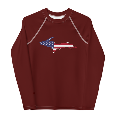 Michigan Upper Peninsula Rash Guard (w/ UP USA Flag) | Youth - Cherrywood Color