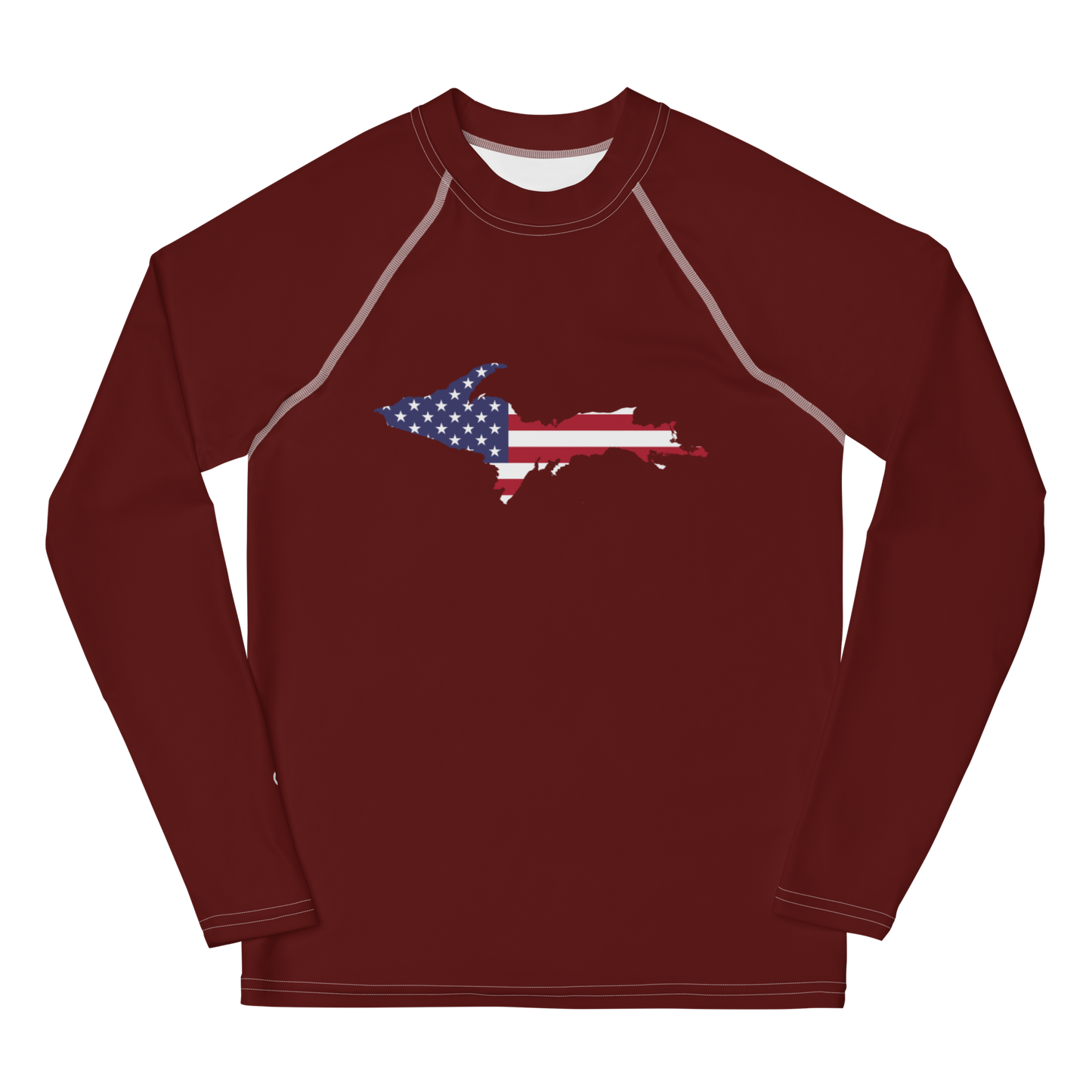 Michigan Upper Peninsula Rash Guard (w/ UP USA Flag) | Youth - Cherrywood Color