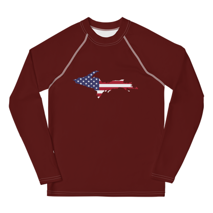 Michigan Upper Peninsula Rash Guard (w/ UP USA Flag) | Youth - Cherrywood Color