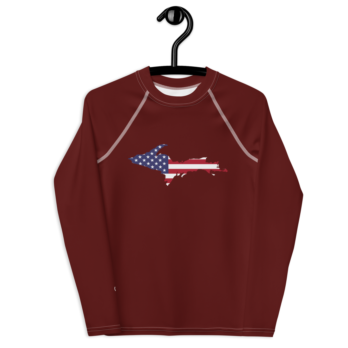 Michigan Upper Peninsula Rash Guard (w/ UP USA Flag) | Youth - Cherrywood Color