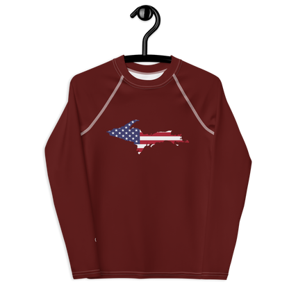 Michigan Upper Peninsula Rash Guard (w/ UP USA Flag) | Youth - Cherrywood Color