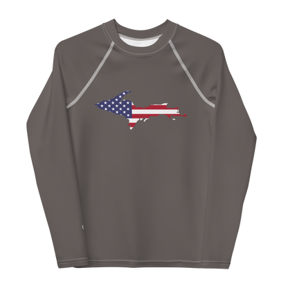 Michigan Upper Peninsula Rash Guard (w/ UP USA Flag) | Youth - Warren Tank Grey