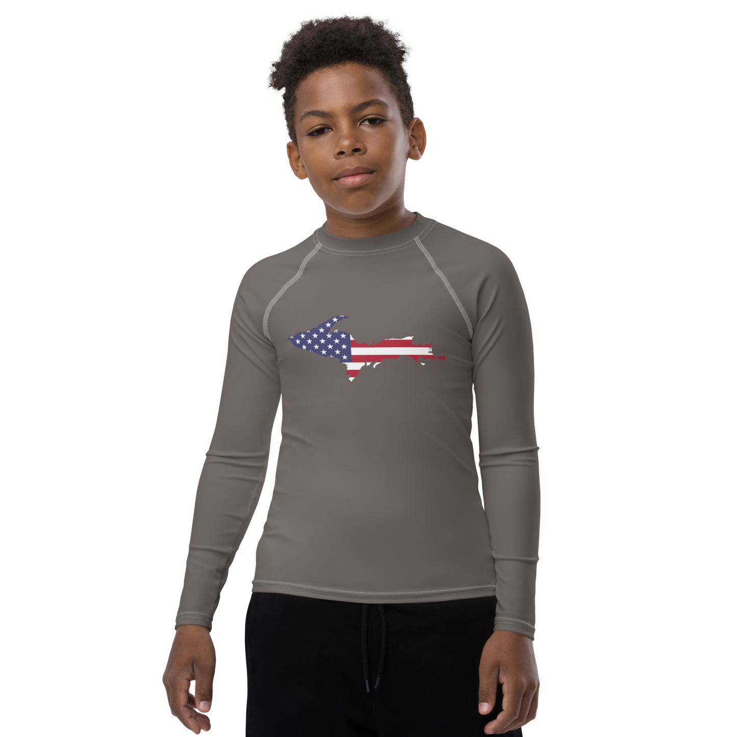 Michigan Upper Peninsula Rash Guard (w/ UP USA Flag) | Youth - Warren Tank Grey