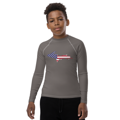 Michigan Upper Peninsula Rash Guard (w/ UP USA Flag) | Youth - Warren Tank Grey