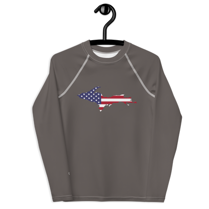 Michigan Upper Peninsula Rash Guard (w/ UP USA Flag) | Youth - Warren Tank Grey