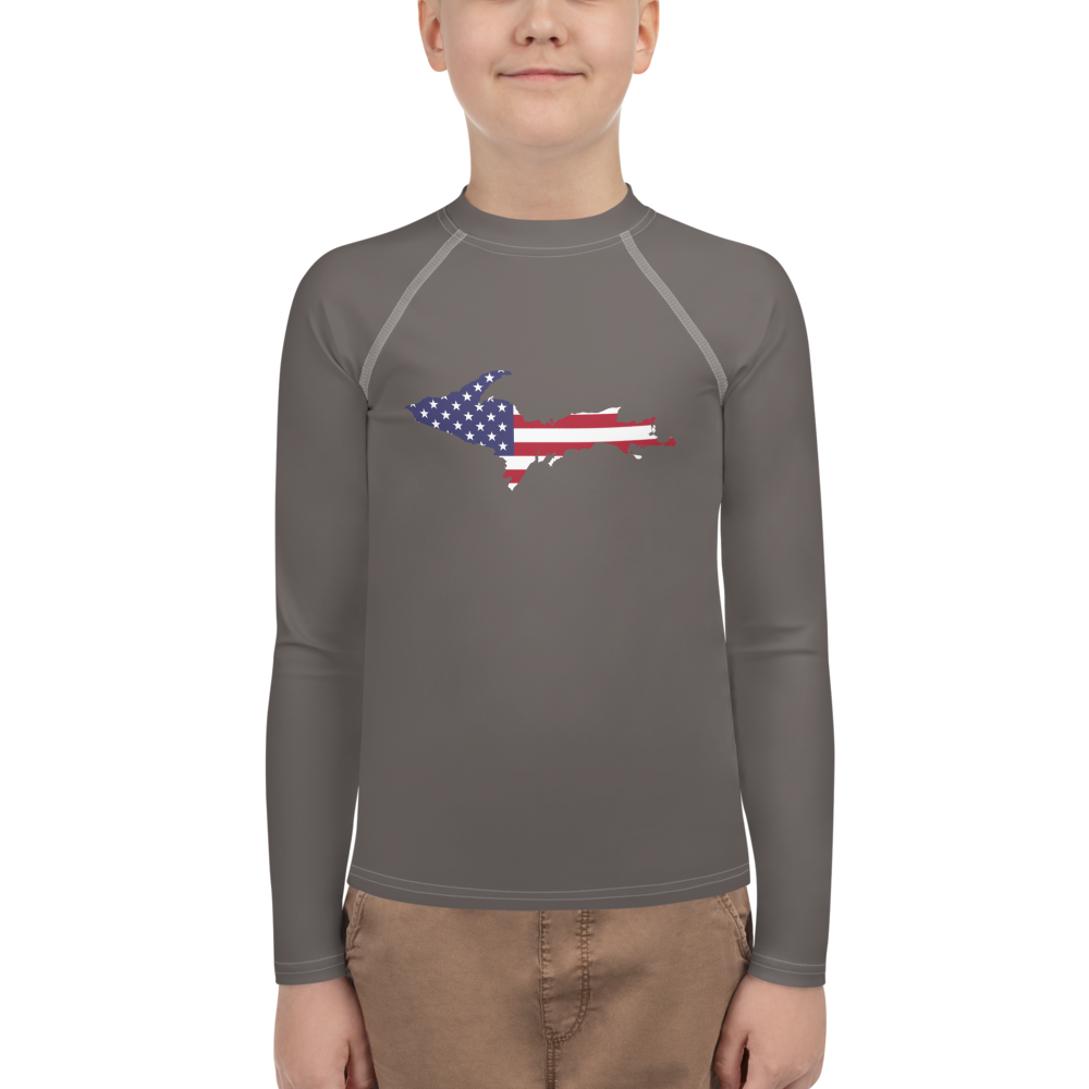 Michigan Upper Peninsula Rash Guard (w/ UP USA Flag) | Youth - Warren Tank Grey