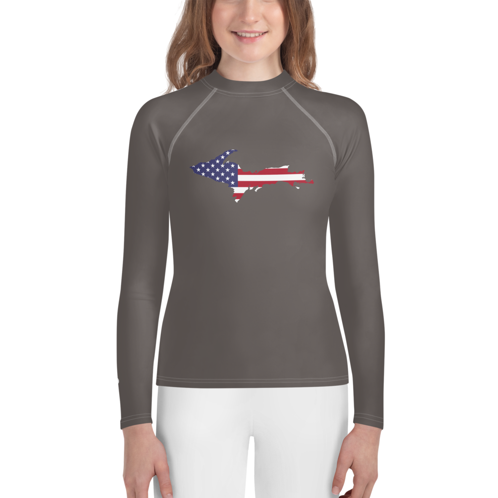 Michigan Upper Peninsula Rash Guard (w/ UP USA Flag) | Youth - Warren Tank Grey