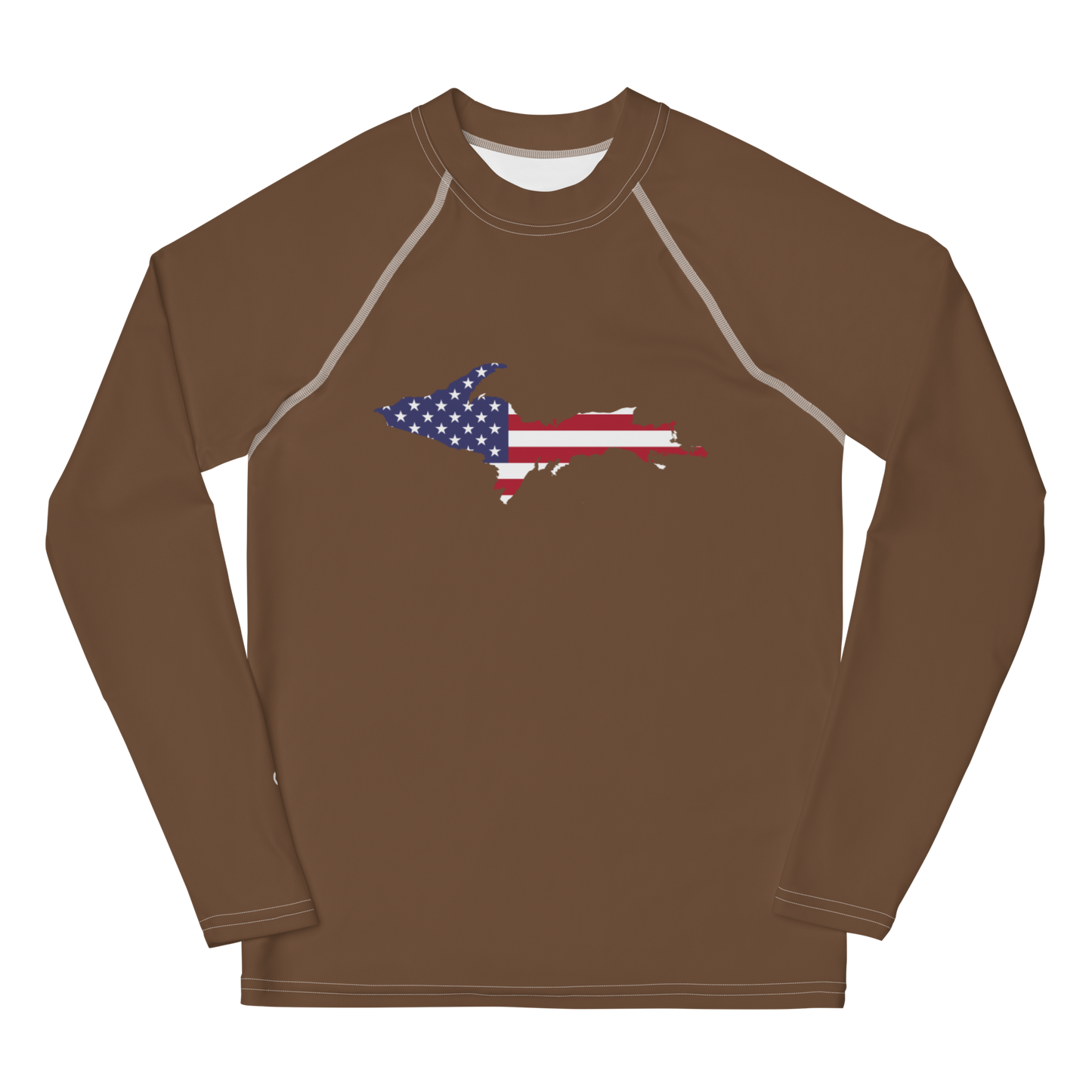 Michigan Upper Peninsula Rash Guard (w/ UP USA Flag) | Youth - Coffee Color