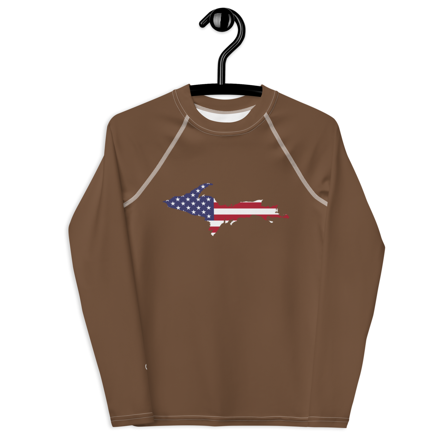 Michigan Upper Peninsula Rash Guard (w/ UP USA Flag) | Youth - Coffee Color