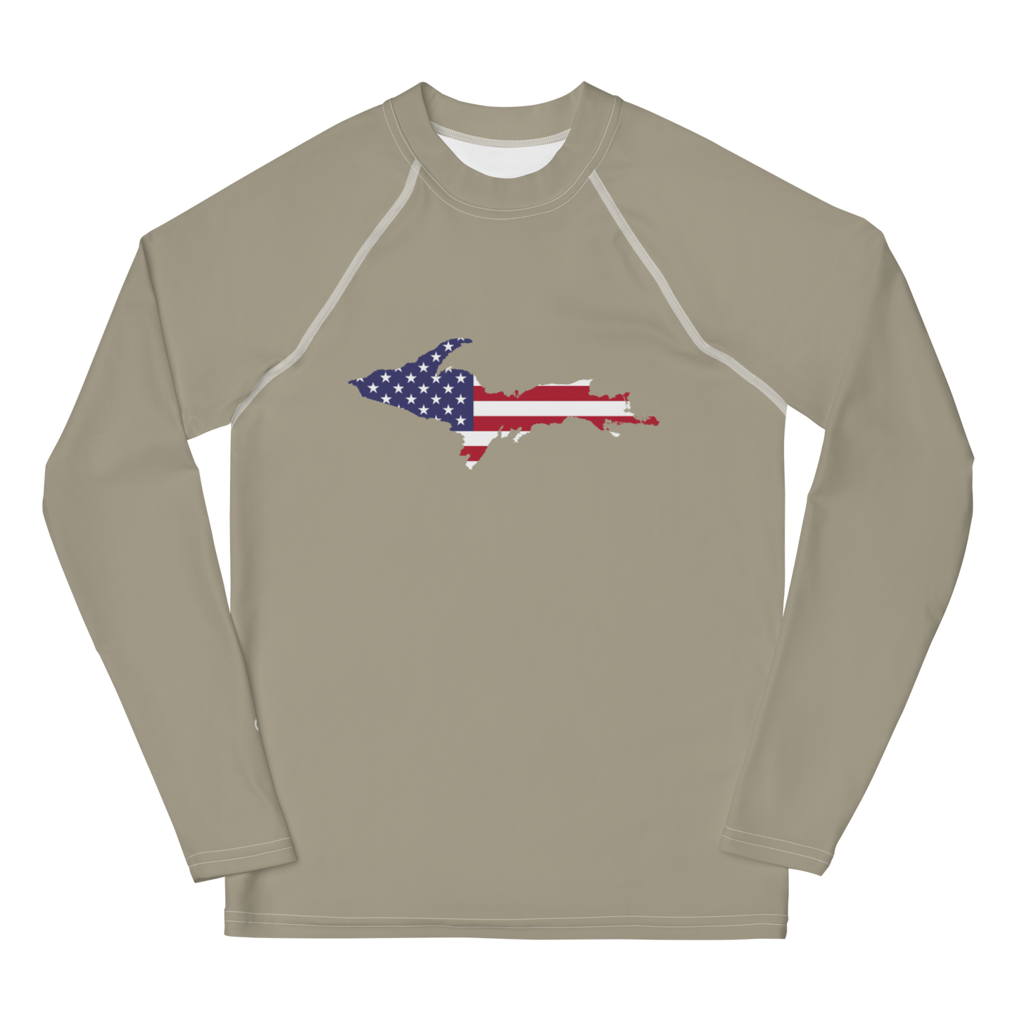 Michigan Upper Peninsula Rash Guard (w/ UP USA Flag) | Youth - Petoskey Stone Beige