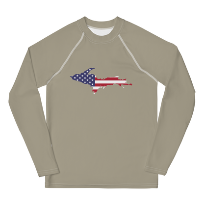 Michigan Upper Peninsula Rash Guard (w/ UP USA Flag) | Youth - Petoskey Stone Beige