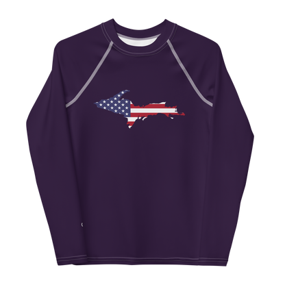 Michigan Upper Peninsula Rash Guard (w/ UP USA Flag) | Youth - Blackcurrant