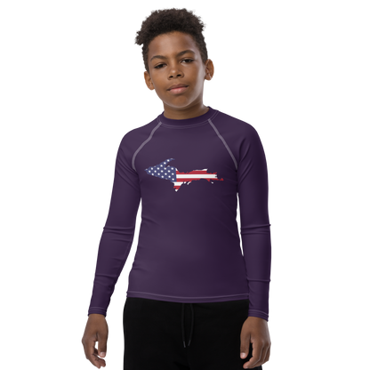 Michigan Upper Peninsula Rash Guard (w/ UP USA Flag) | Youth - Blackcurrant