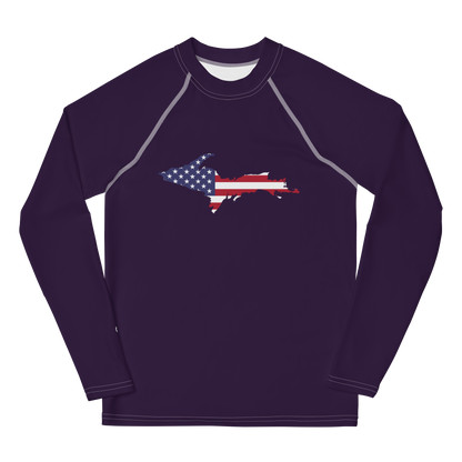 Michigan Upper Peninsula Rash Guard (w/ UP USA Flag) | Youth - Blackcurrant