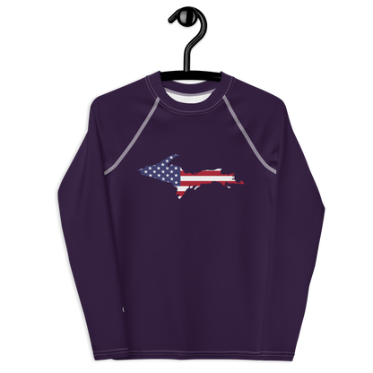 Michigan Upper Peninsula Rash Guard (w/ UP USA Flag) | Youth - Blackcurrant