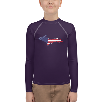 Michigan Upper Peninsula Rash Guard (w/ UP USA Flag) | Youth - Blackcurrant