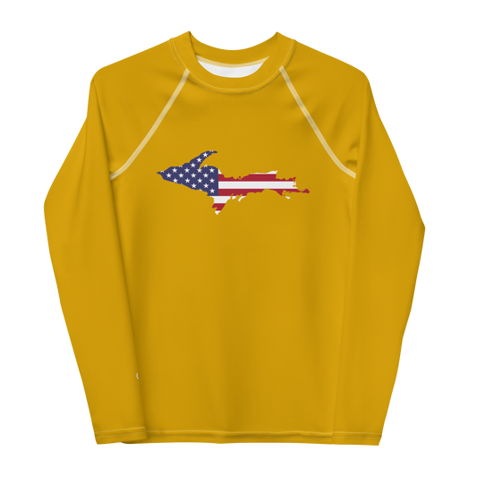 Michigan Upper Peninsula Rash Guard (w/ UP USA Flag) | Youth - Gold