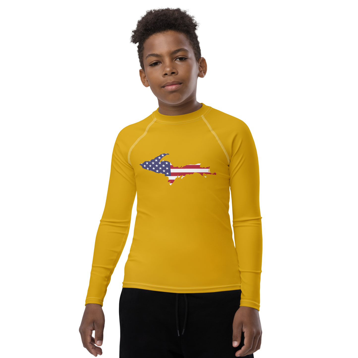 Michigan Upper Peninsula Rash Guard (w/ UP USA Flag) | Youth - Gold