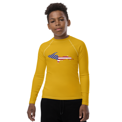 Michigan Upper Peninsula Rash Guard (w/ UP USA Flag) | Youth - Gold