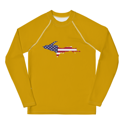 Michigan Upper Peninsula Rash Guard (w/ UP USA Flag) | Youth - Gold