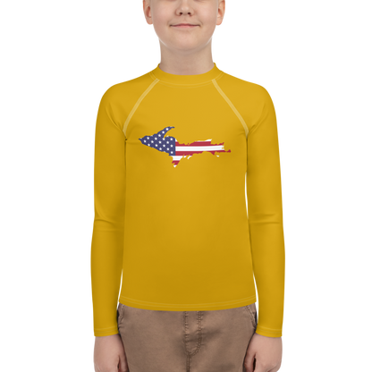 Michigan Upper Peninsula Rash Guard (w/ UP USA Flag) | Youth - Gold