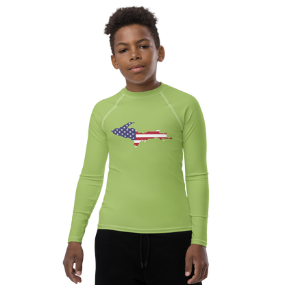 Michigan Upper Peninsula Rash Guard (w/ UP USA Flag) | Youth - Gooseberry Green