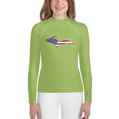 Michigan Upper Peninsula Rash Guard (w/ UP USA Flag) | Youth - Gooseberry Green