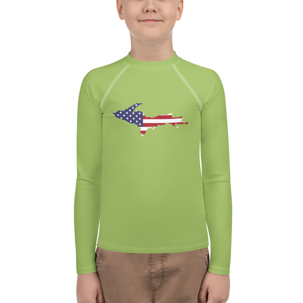 Michigan Upper Peninsula Rash Guard (w/ UP USA Flag) | Youth - Gooseberry Green