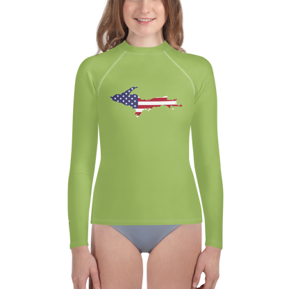 Michigan Upper Peninsula Rash Guard (w/ UP USA Flag) | Youth - Gooseberry Green