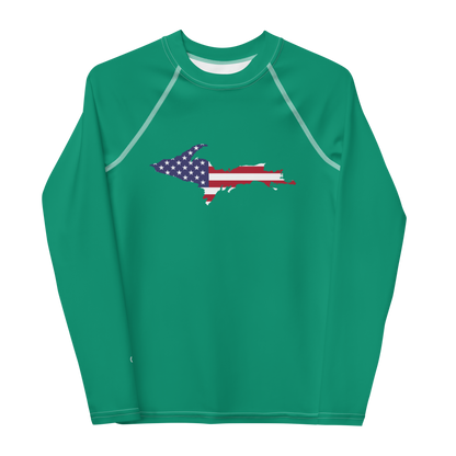 Michigan Upper Peninsula Rash Guard (w/ UP USA Flag) | Youth - Emerald Gren