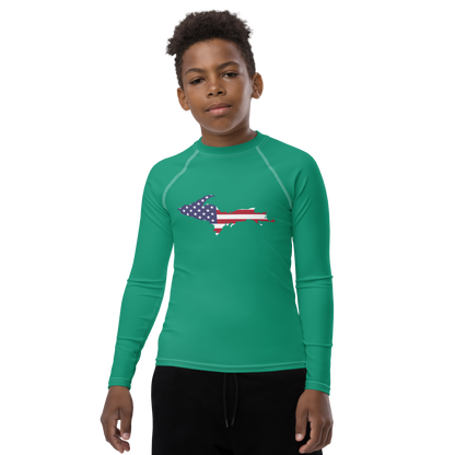 Michigan Upper Peninsula Rash Guard (w/ UP USA Flag) | Youth - Emerald Gren